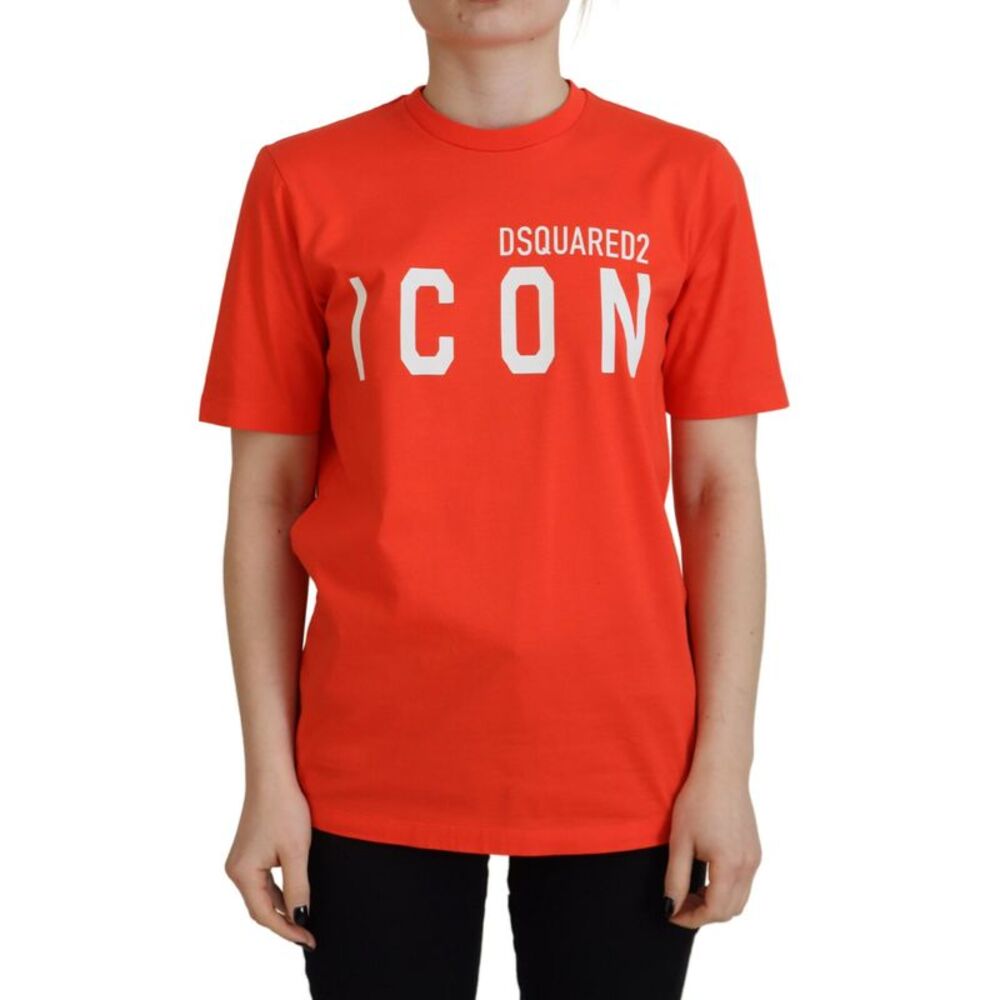 Dsquared² Orange Cotton Shiny Icon East Tee Crewneck Women's T-shirt